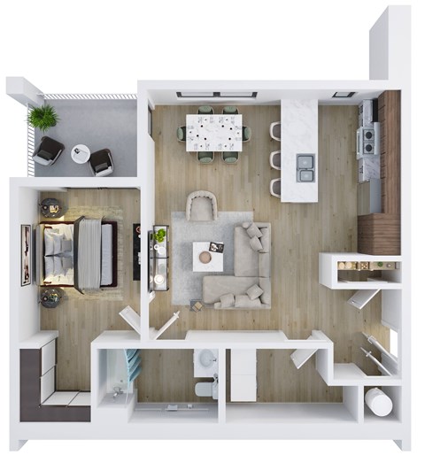 Floor plan for 1 bed, 1 bath, 689 sqft